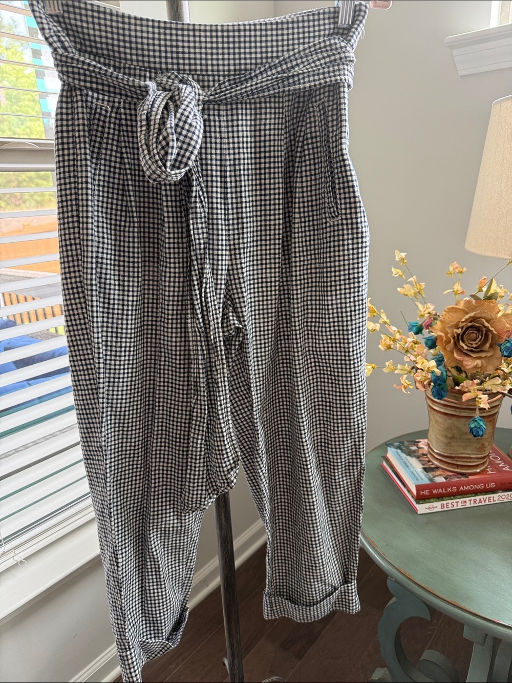 Anthropologie Vintage Cantonnier High-Waist Black & White Gingham Paperbag Pants